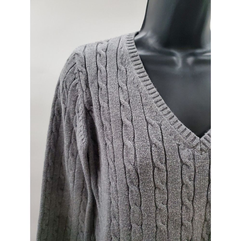 Eddie Bauer Stretch‎ Vintage Women's Sweater Gray Heavy Cable Knit Size Medium